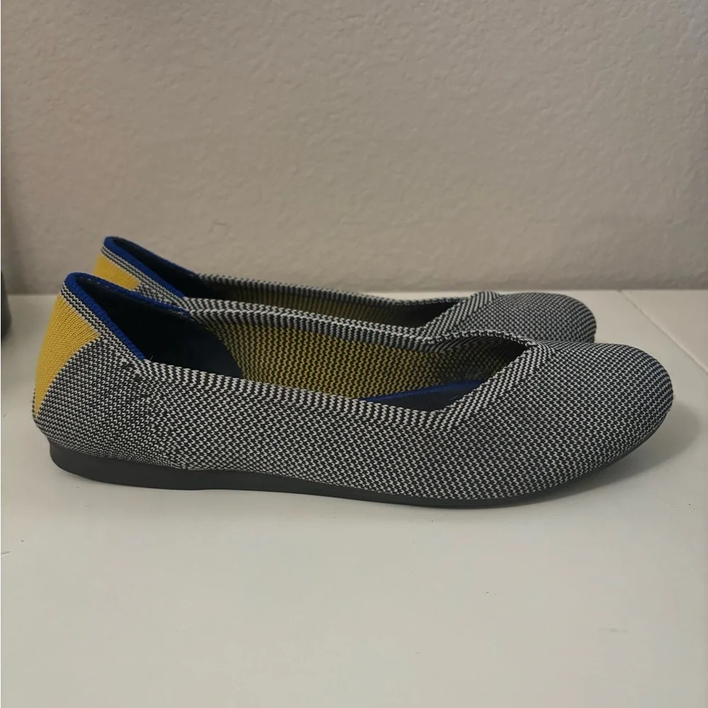 Rothy's | The Flat Shale Ribbon‎ Yellow Stripe Round Ballet Flats Shoes Sz 7.5
